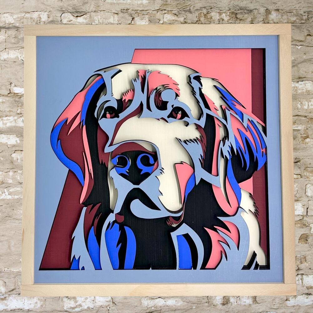 Pastel Colored Dog Layered Engraved Wood Wall Art